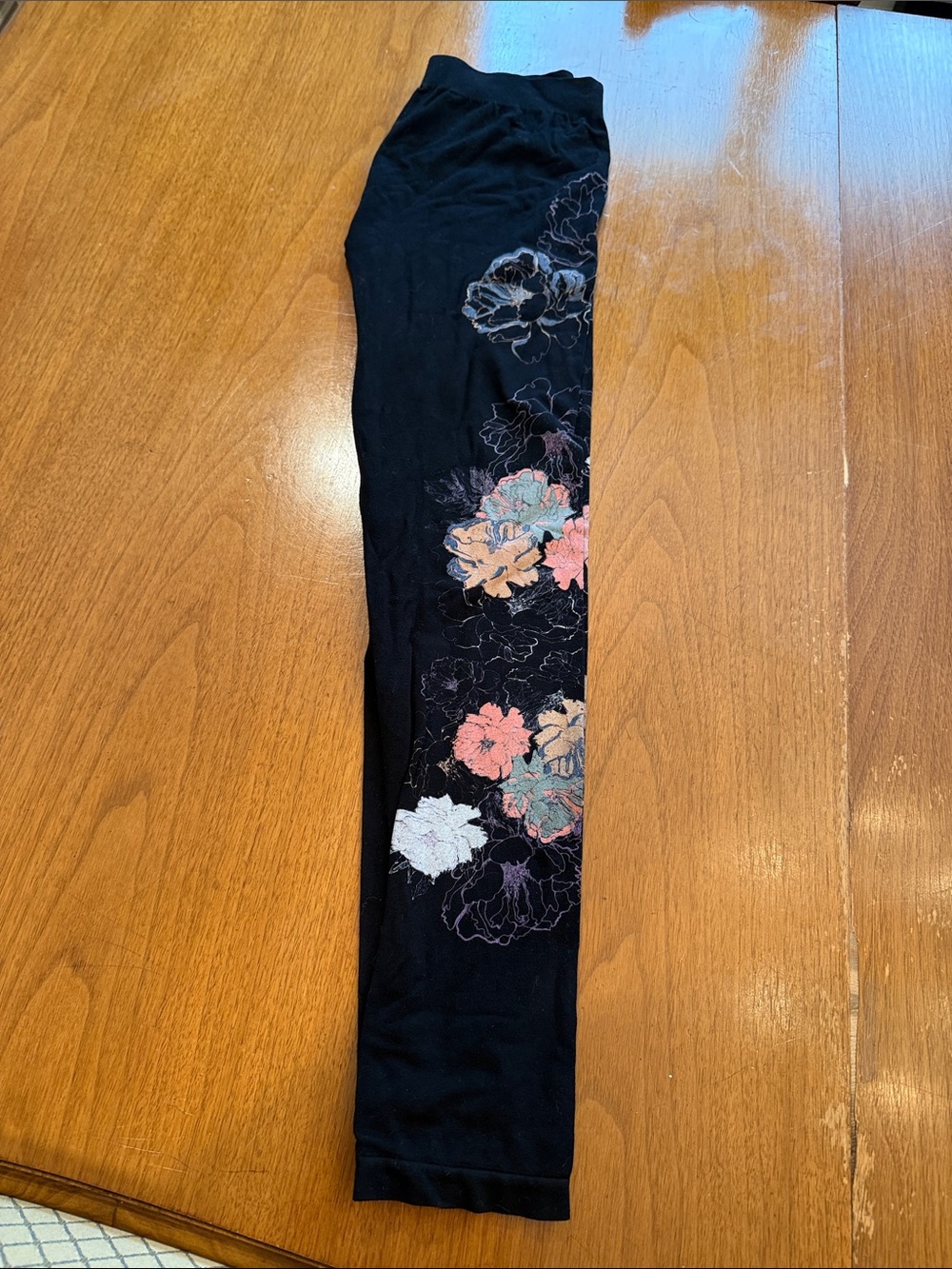 Black Floral Print Leggings - Women's Stretch Ponte